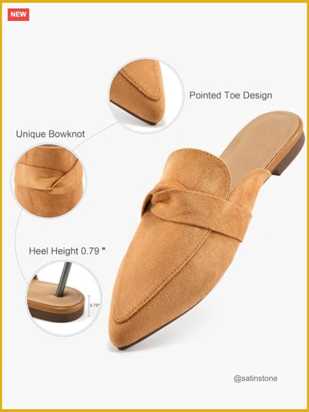 Pointed Toe Slingback Mule Flats with Bow, Slip On Loafers for Office Walking - Picture 5 of 7